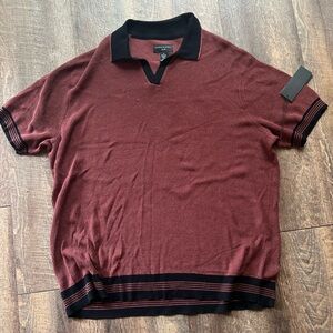 Burgundy and Black Knit Polo Shirt